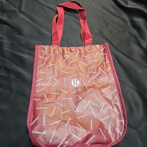 Lululemon Small Reusable Shopping Tote Bag Red Logo Monogram